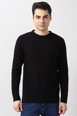 PETER ENGLAND Solid Crew Neck Casual Men Black Sweater