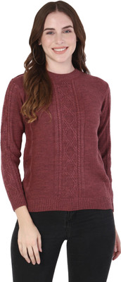 Knitco Self Design Round Neck Casual Women Black Sweater