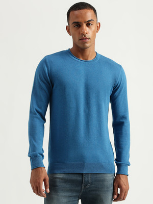 United Colors of Benetton Solid Round Neck Casual Men Blue Sweater