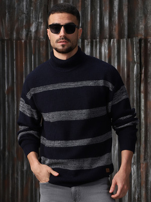 High Star Self Design Turtle Neck Casual Men Multicolor Sweater