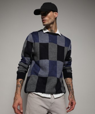 CAMPUS SUTRA Printed Round Neck Casual Men Blue Sweater