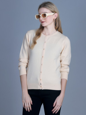 7 ISLANDS Self Design Mandarin Neck Casual Women White Sweater
