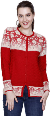 HITTIKA Self Design Round Neck Casual Women Red Sweater
