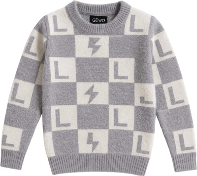 Rebiva Woven Round Neck Casual Boys & Girls Grey Sweater