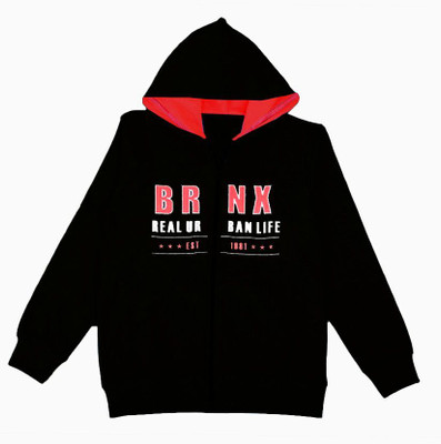 MIST N FOGG Printed Hooded Neck Casual Boys Black Sweater