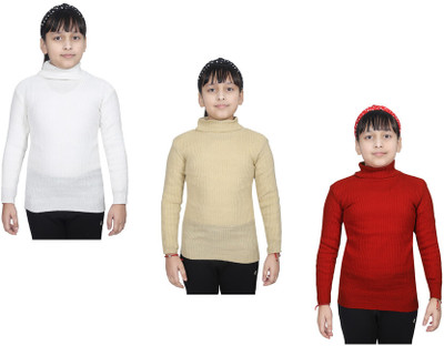 IndiWeaves Solid High Neck Casual Girls Multicolor Sweater