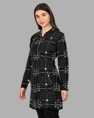 lady willington Checkered Round Neck Casual Women Black Sweater
