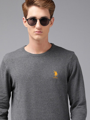 U.S. POLO ASSN. Solid Round Neck Casual Men Grey Sweater