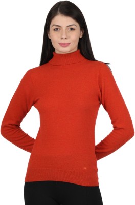 MONTE CARLO Solid High Neck Casual Women Orange Sweater