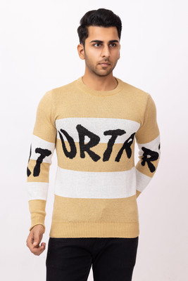 RUDRAKSH Self Design Round Neck Casual Men Yellow Sweater