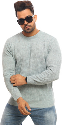 NKLOOK Solid Round Neck Casual Men Light Blue Sweater