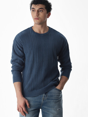 JACK & JONES Self Design Crew Neck Casual Men Blue Sweater
