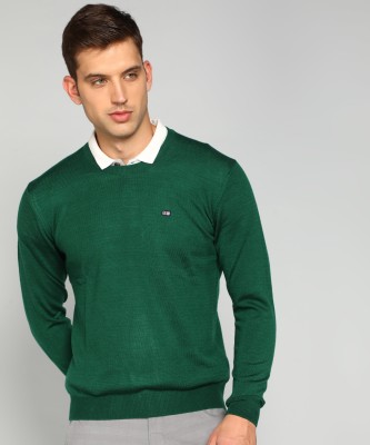 Arrow Sport Solid Round Neck Casual Men Green Sweater