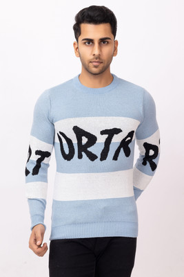 RUDRAKSH Self Design Round Neck Casual Men Blue Sweater