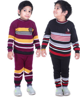 GTwo Woven Round Neck Casual Baby Boys Purple, Black Sweater