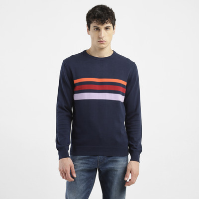 LEVI'S Striped Crew Neck Casual Men Blue Sweater