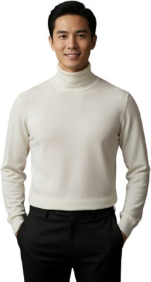 ZAKOD Solid Turtle Neck Casual Men White Sweater