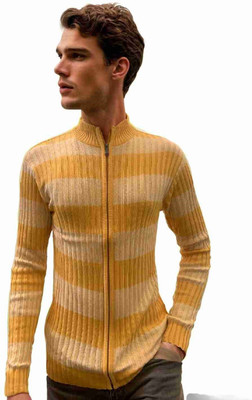 FORWARDS Striped High Neck Casual Men Yellow, Beige Sweater