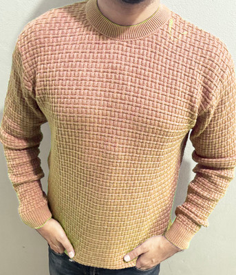 FREAKS Solid Round Neck Casual Men Beige Sweater