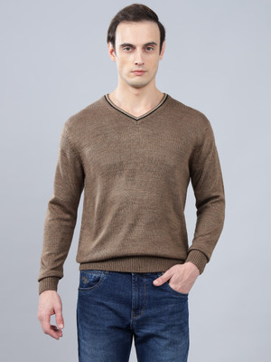 CANTABIL Self Design V Neck Casual Men Brown Sweater