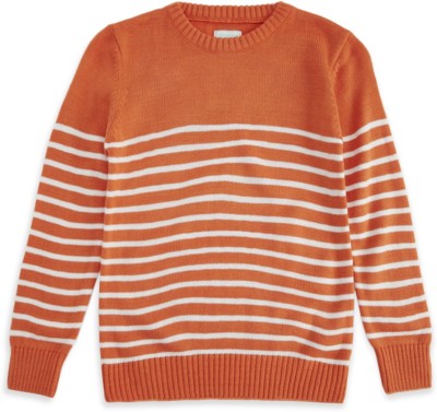 Pantaloons Junior Woven Round Neck Casual Boys Orange Sweater