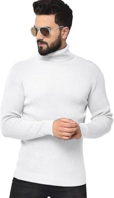 Sania Solid High Neck Casual Men White Sweater