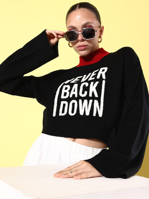 Roadster Printed Round Neck Casual Women Black, White Sweater