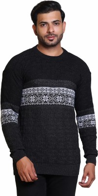 Grand Line Self Design Round Neck Casual Men Black Sweater