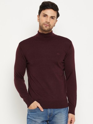98 Degree North Solid Turtle Neck Casual Men Maroon Sweater