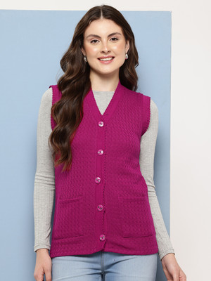 METRONAUT Self Design V Neck Casual Women Purple Sweater