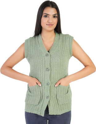 Life and style Self Design V Neck Casual Women Green Sweater
