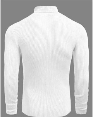 HOSUEOFCOMMON Solid Turtle Neck Casual Men White Sweater