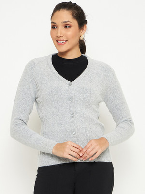 DUKE Self Design V Neck Casual Women Grey Sweater