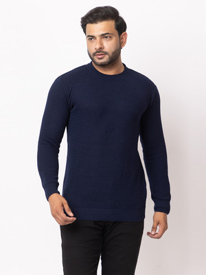 Loglo Self Design Round Neck Casual Men Dark Blue Sweater