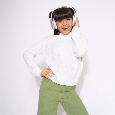 Pantaloons Junior Solid High Neck Casual Girls White Sweater