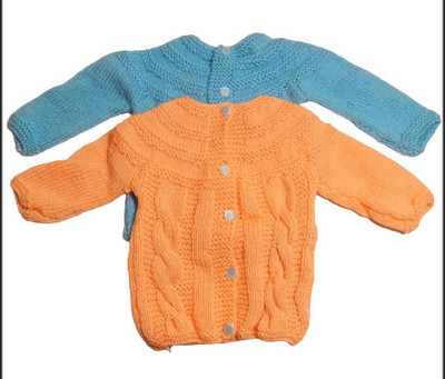 Mera Haat Self Design Round Neck Casual Baby Boys & Baby Girls Orange Sweater