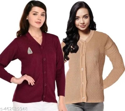 NIRMALA FASHIONS Solid V Neck Casual Women Maroon, Brown Sweater