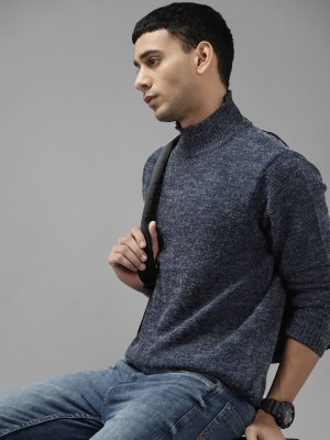 Roadster Solid Turtle Neck Casual Men Blue Sweater