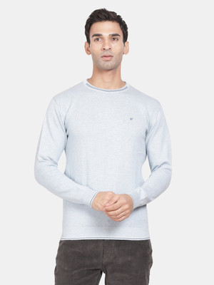 t-base Solid Round Neck Casual Men Blue Sweater