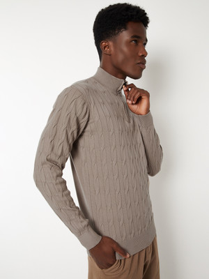 MAX Self Design Round Neck Casual Men Grey Sweater