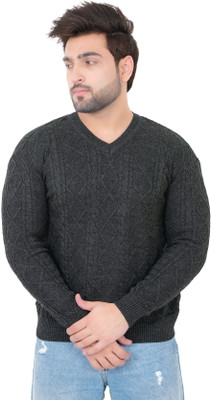 Dartline Solid Round Neck Party Men Grey Sweater