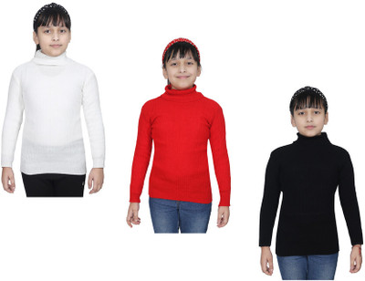 KAVYA Solid High Neck Casual Girls Multicolor Sweater