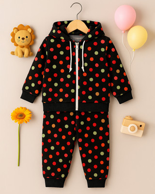 S NAFISHA DRESSES Polka Print Hooded Neck Formal Baby Boys & Baby Girls Black Sweater