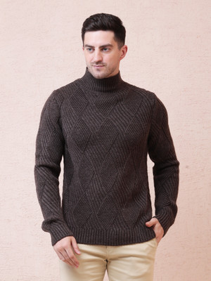 NOQUO Self Design Turtle Neck Casual Men Grey Sweater