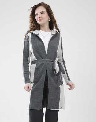 MONTE CARLO Colorblock Hooded Neck Casual Women Grey Sweater