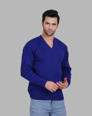 KIPEKEE Solid V Neck Formal Men Blue Sweater
