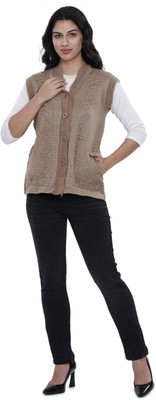 manra Embroidered V Neck Casual Women Beige Sweater