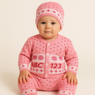 Paryag Self Design Round Neck Casual Baby Boys & Baby Girls Pink Sweater