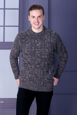 DZANT Self Design Round Neck Casual Men Grey Sweater