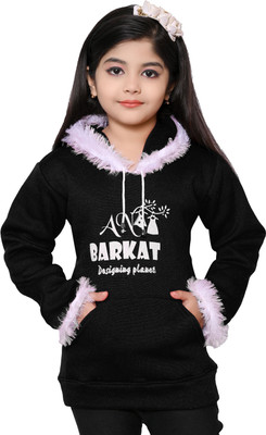 barkatdesigningplanet Printed Hooded Neck Casual Girls Black Sweater